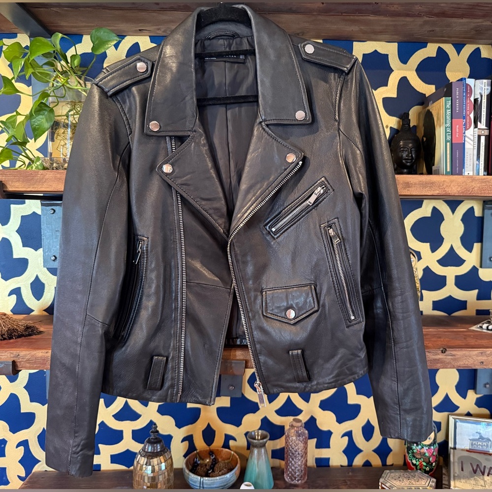 Zara Real Leather Biker Moto Jacket